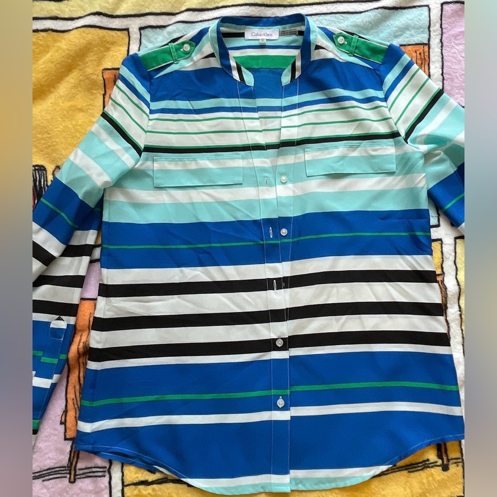 Calvin Klein Striped Blue and Green Shirt